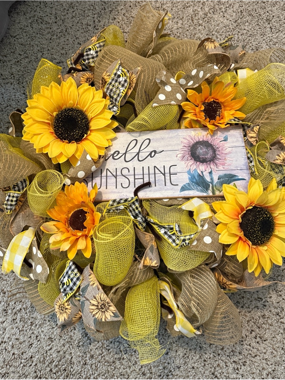 Bumble Bee Sunshine Wreath | Spring Summer Bee Door Decor | Sunflower